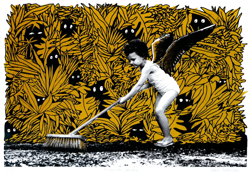 Sérigraphie de Clara Audureau intitulée Songes au jardin, 2024.