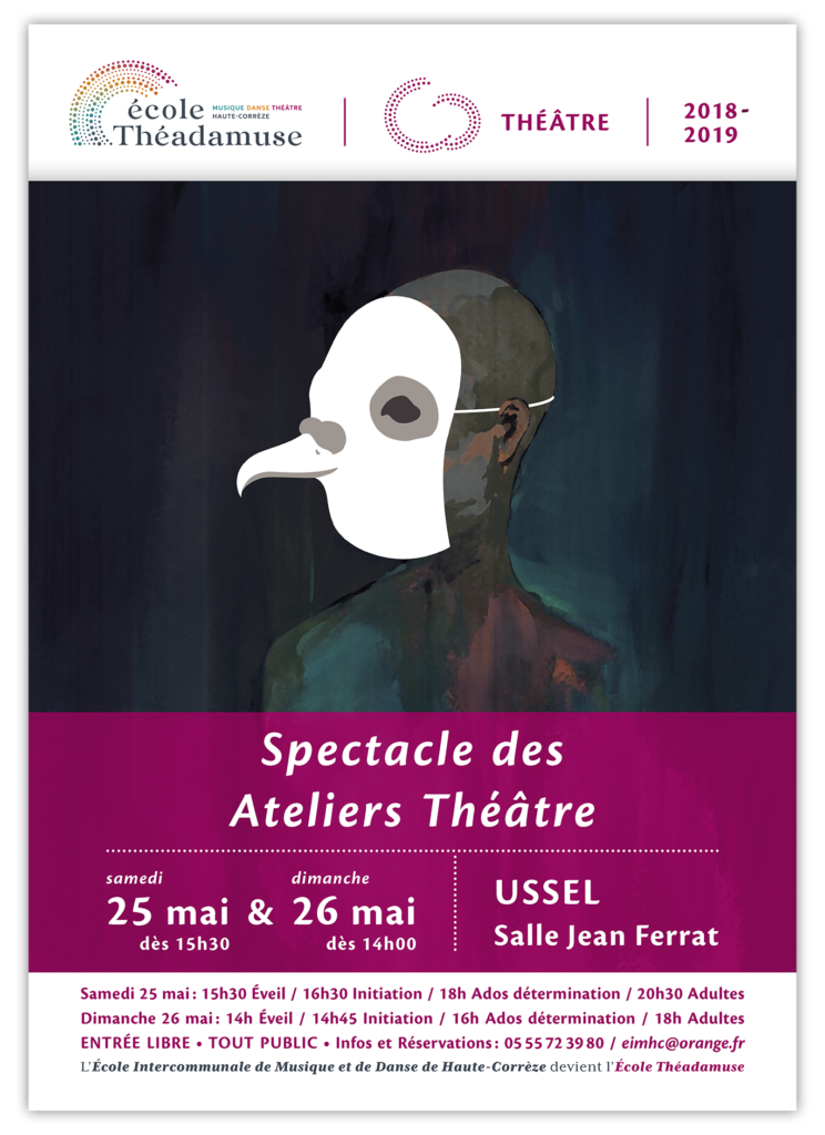 Modèle d'affiche pour les événements liés au théâtre organisés par l'École Théadamuse