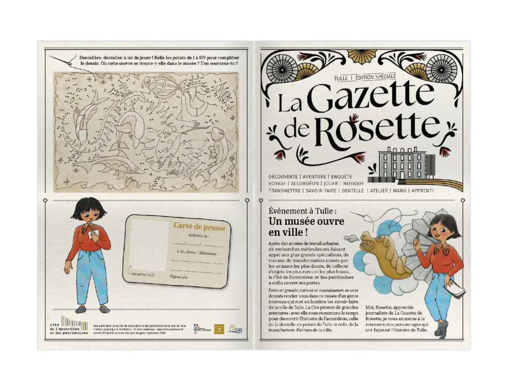 La Gazette de Rozette, support de visite de la cité de l'accordéon de Tulle pour le jeune public (face extérieure)