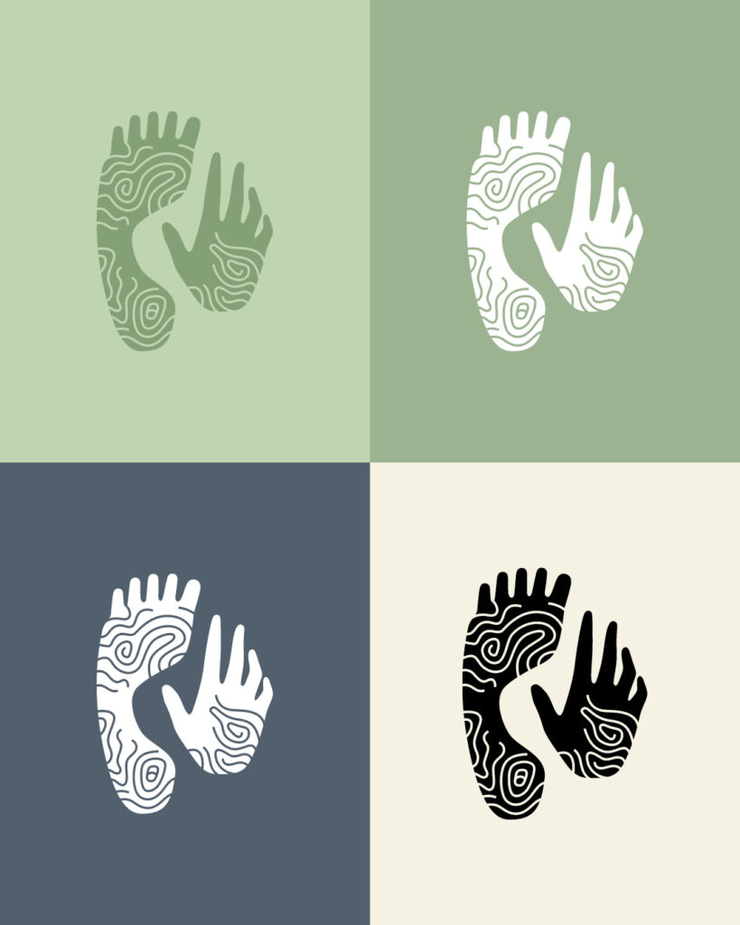 Plusieurs variantes du logotype de Adele Audureau, réflexologie plantaire et gestes rythmés