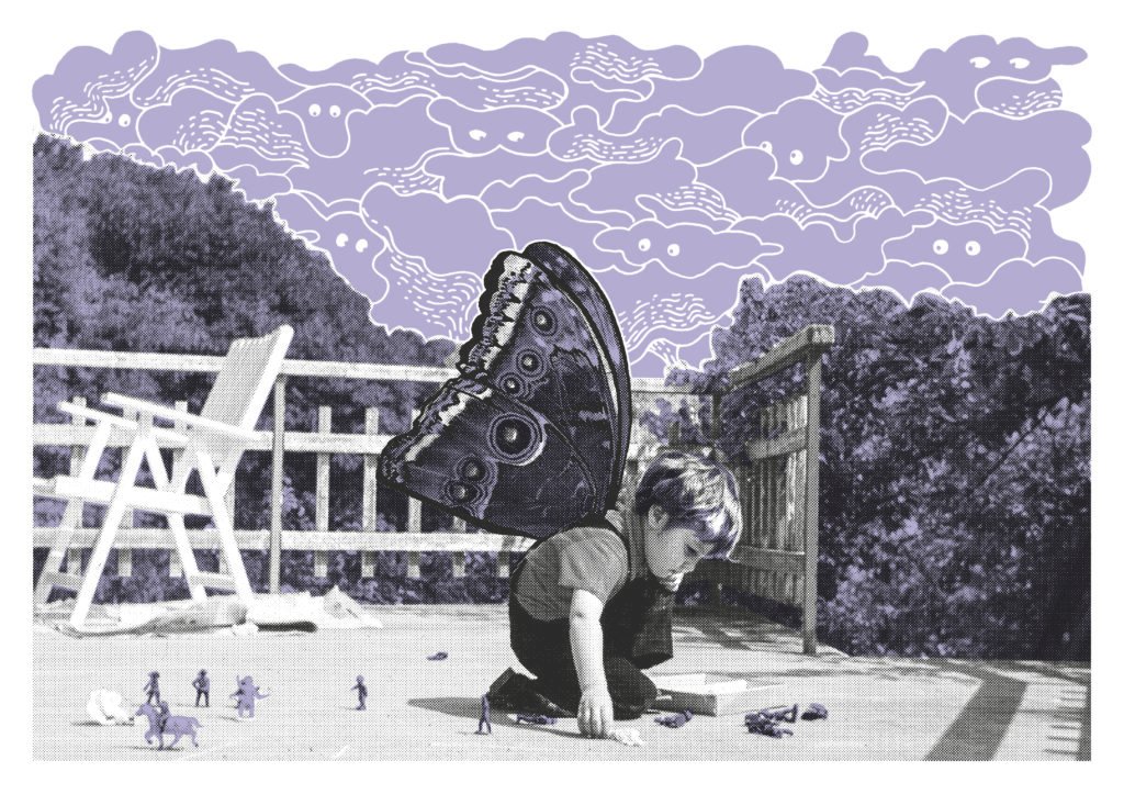 Sérigraphie de Clara Audureau intitulée Songes en terrasse, 2024.